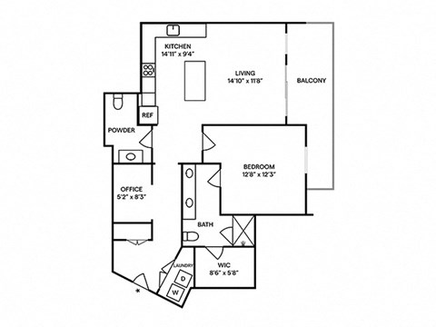 Sentral Old Town - A17 1BR 1BA Floor Plan